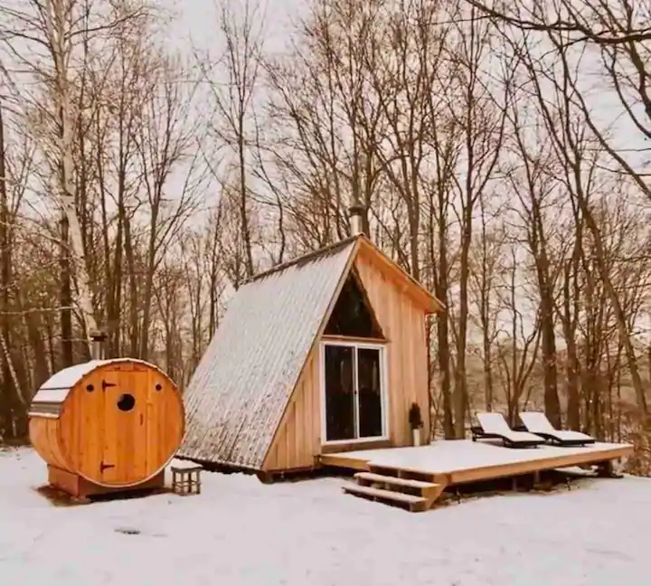 A-frame and saltbox cabin in the middle of New York